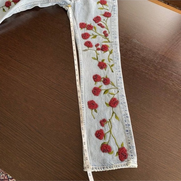 Vintage Y2K GAP Boot Cut Jeans Floral Applique Size 1 | 26x29 RARE 90s Distress - Picture 4 of 10